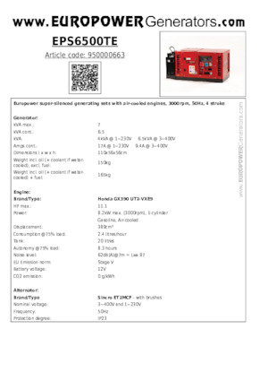 Бензинови генератори Europower EPS6500TE (S)