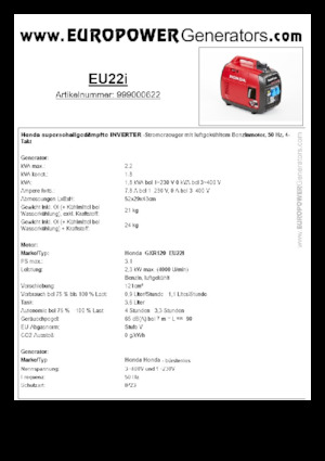 Бензинови генератори Europower EU22i