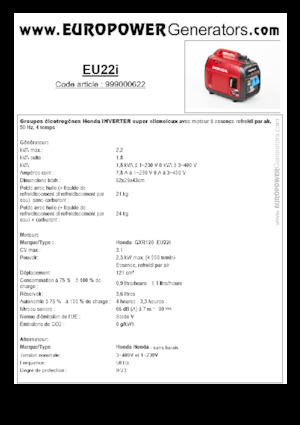 Бензинови генератори Europower EU22i
