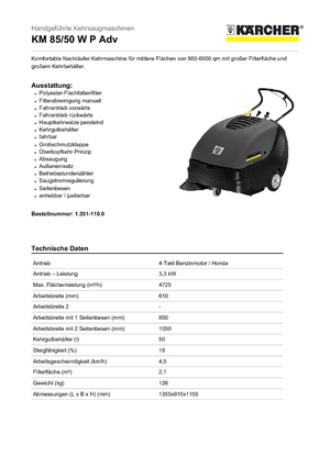 Ръчно контролиране машини за метене Kärcher KM 85/50 W P Adv Professional