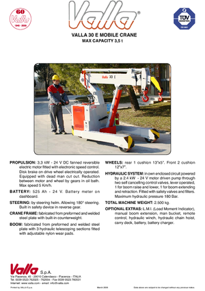 Промишлени подвижни кранове Valla 30 E