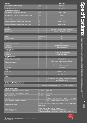 Големи квадратни преси + преси с висока плътност Massey Ferguson MF 2140 SP