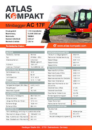 Мини екскаватори Atlas Kompakt AC 17F