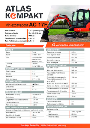 Мини екскаватори Atlas Kompakt AC 17F
