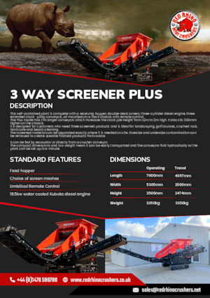 Мобилни скрининг инсталации (заводи) Red Rhino 3 WAY SCREENER PLUS