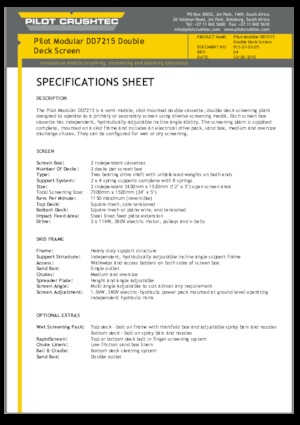 Мобилни скрининг инсталации (заводи) Pilot Crushtec DD7215