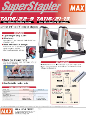 ГВОЗДЕИ И ТЕЛБОДИ MAX USA CORP. TA116A/22-9