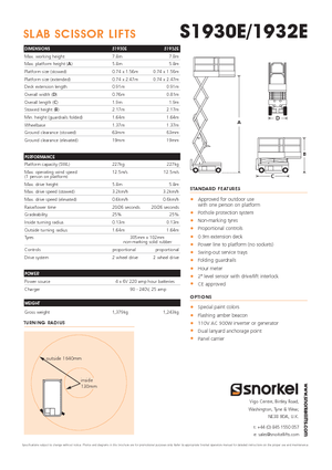 Колесни ножични автовишки Snorkel S1930E