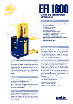 Палетните товарачи (седнал водач) Stöcklin EFI 1600