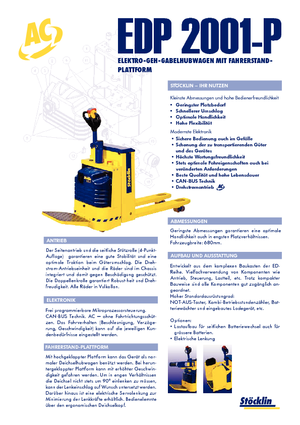 Палетни колички с платформа за управление като мотоциклет (седнал върху нея водач) Stöcklin EHP 2000 P
