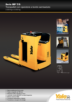 Палетни колички с платформа за управление като мотоциклет (седнал върху нея водач) Yale MP 20 T