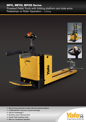 Палетни колички с платформа за управление като мотоциклет (седнал върху нея водач) Yale MP20X 