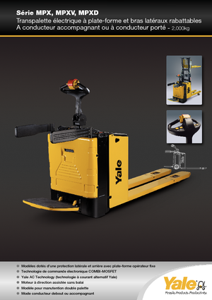 Палетни колички с платформа за управление като мотоциклет (седнал върху нея водач) Yale MP20X 