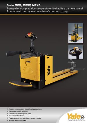 Палетни колички с платформа за управление като мотоциклет (седнал върху нея водач) Yale MP20X 
