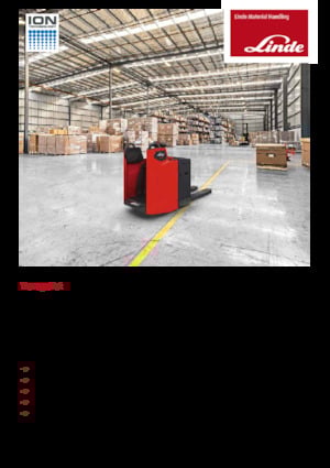 Палетни колички с платформа за управление като мотоциклет (седнал върху нея водач) Linde T20FP