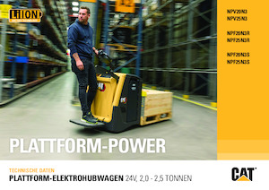 Палетни колички с платформа за управление като мотоциклет (седнал върху нея водач) Caterpillar NPV25N3