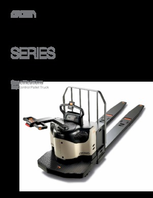 Палетни колички с платформа за управление като мотоциклет (седнал върху нея водач) Crown PE 4500-60