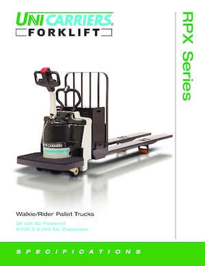 Палетни колички с платформа за управление като мотоциклет (седнал върху нея водач) UniCarriers RPX80B