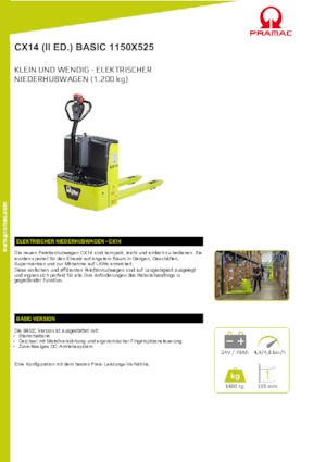 Пешеходна палетна количка PRAMAC Lifter CX 14 Basic GEL