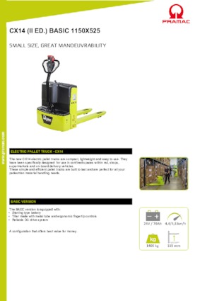 Пешеходна палетна количка PRAMAC Lifter CX 14 Basic GEL