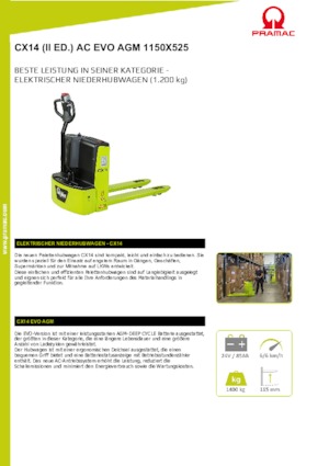 Пешеходна палетна количка PRAMAC Lifter CX 14 EVO GEL