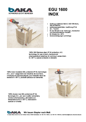 Пешеходна палетна количка Baka EGU 1600 Inox