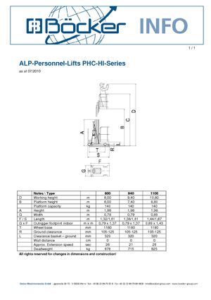 Подемници с единична вертикална мачта ALP-Lift PHC-HI 940