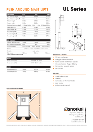 Подемници с единична вертикална мачта Snorkel UL40AC