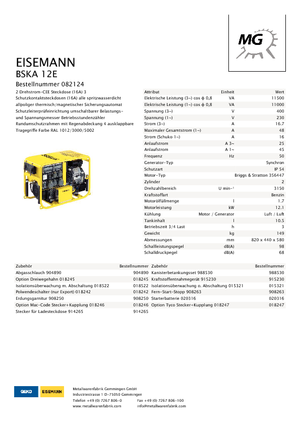 Бензинови генератори Eisemann BSKA 12E