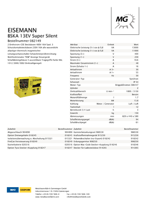 Бензинови генератори Eisemann BSKA 13 EV