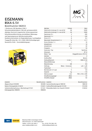 Бензинови генератори Eisemann BSKA 6.5 V