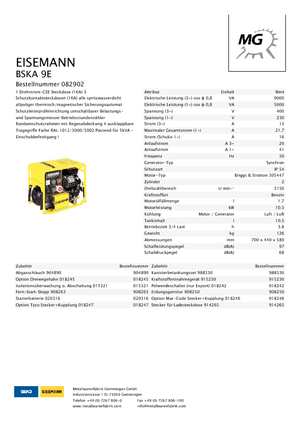 Бензинови генератори Eisemann BSKA 9 E