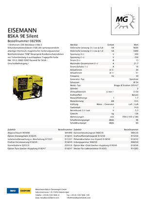 Бензинови генератори Eisemann BSKA 9 E