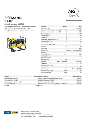 Бензинови генератори Eisemann E 7400