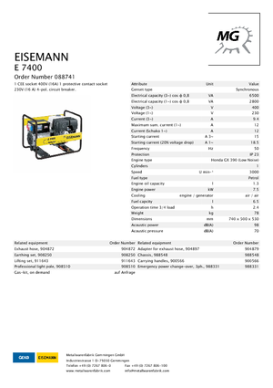 Бензинови генератори Eisemann E 7400