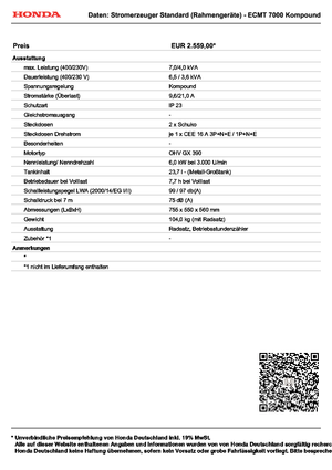 Бензинови генератори Honda ECMT 7000