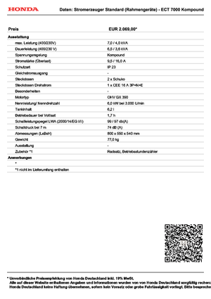 Бензинови генератори Honda ECT 7000