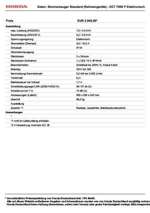 Бензинови генератори Honda ECT 7000 P