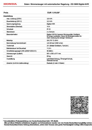 Бензинови генератори Honda EG 3600
