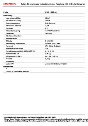 Бензинови генератори Honda EM 30