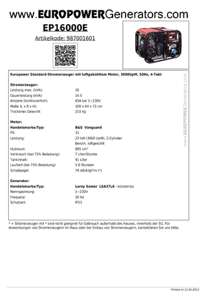 Бензинови генератори Europower EP 16000 E (LS)