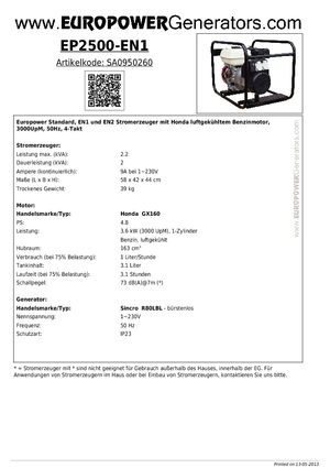 Бензинови генератори Europower EP2500-EN1 (S)
