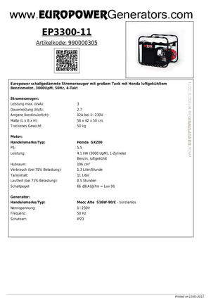Бензинови генератори Europower EP3300-11 (MA)