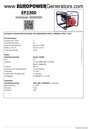 Бензинови генератори Europower EP 3300 MA