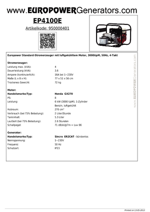 Бензинови генератори Europower EP4100E (S)