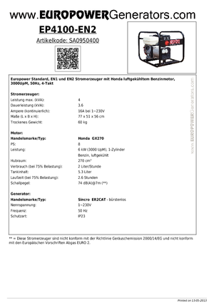 Бензинови генератори Europower EP 4100 EN2 (S)