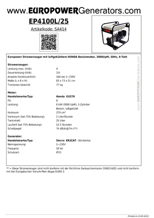 Бензинови генератори Europower EP 4100 L
