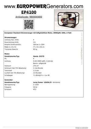 Бензинови генератори Europower EP 41000 (LS)