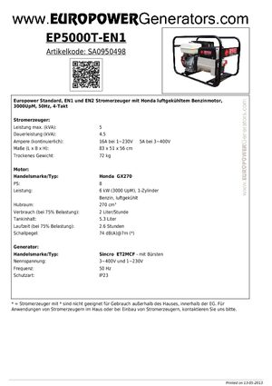 Бензинови генератори Europower EP 5000 T-EN1 (S)