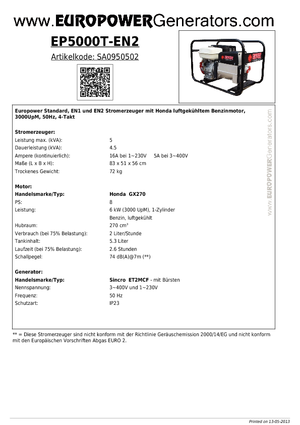 Бензинови генератори Europower EP 5000 T-EN2 (S)
